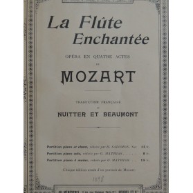 MOZART W. A. La Flûte Enchantée Opéra Chant Piano 1918