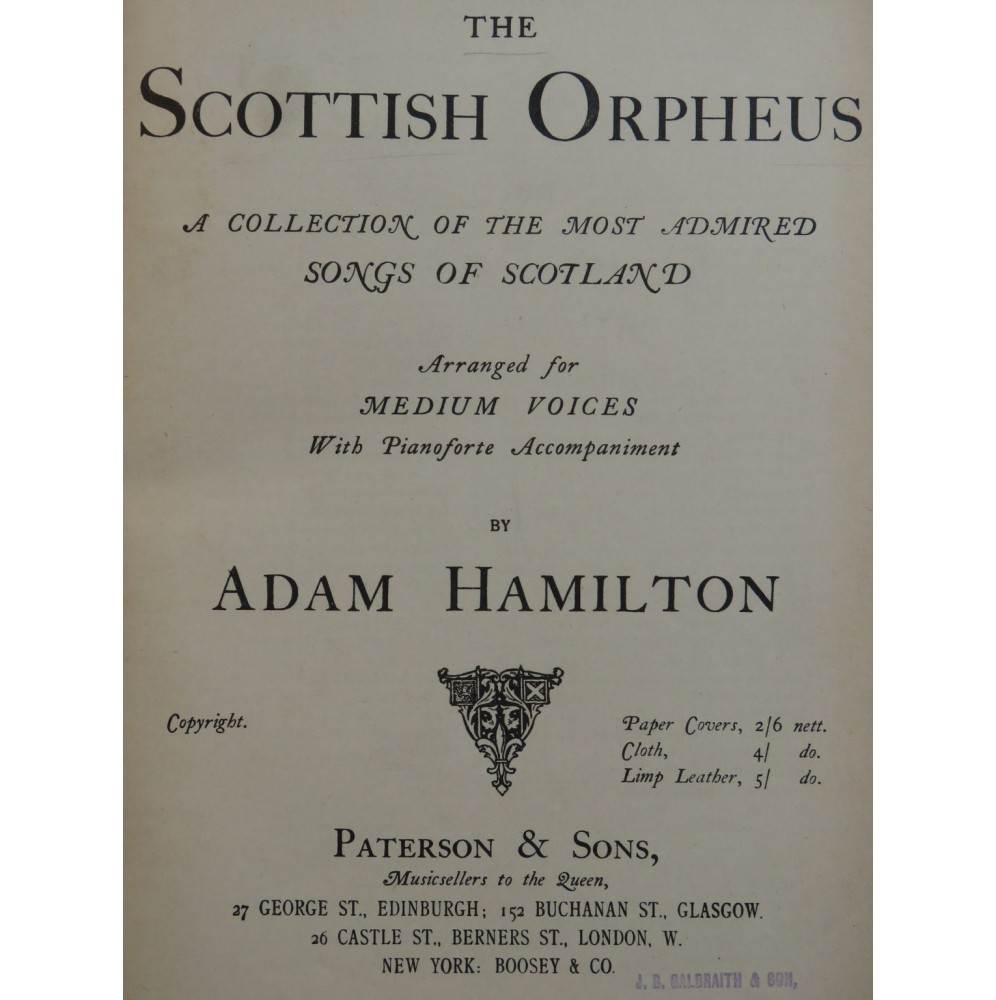 HAMILTON Adam The Scottish Orpheus Pièces Chant Piano