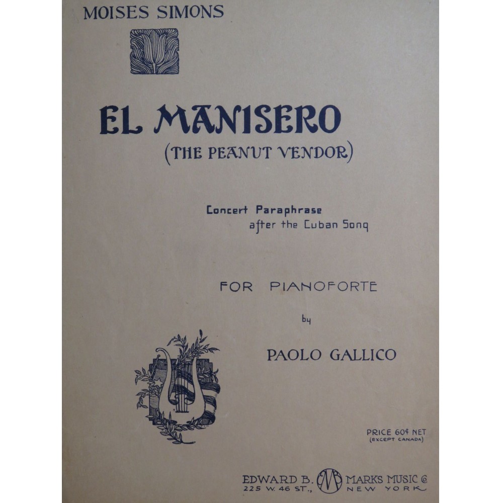 GALLICO Paolo El Manisero Cuban Song Moises Simons Piano 1930