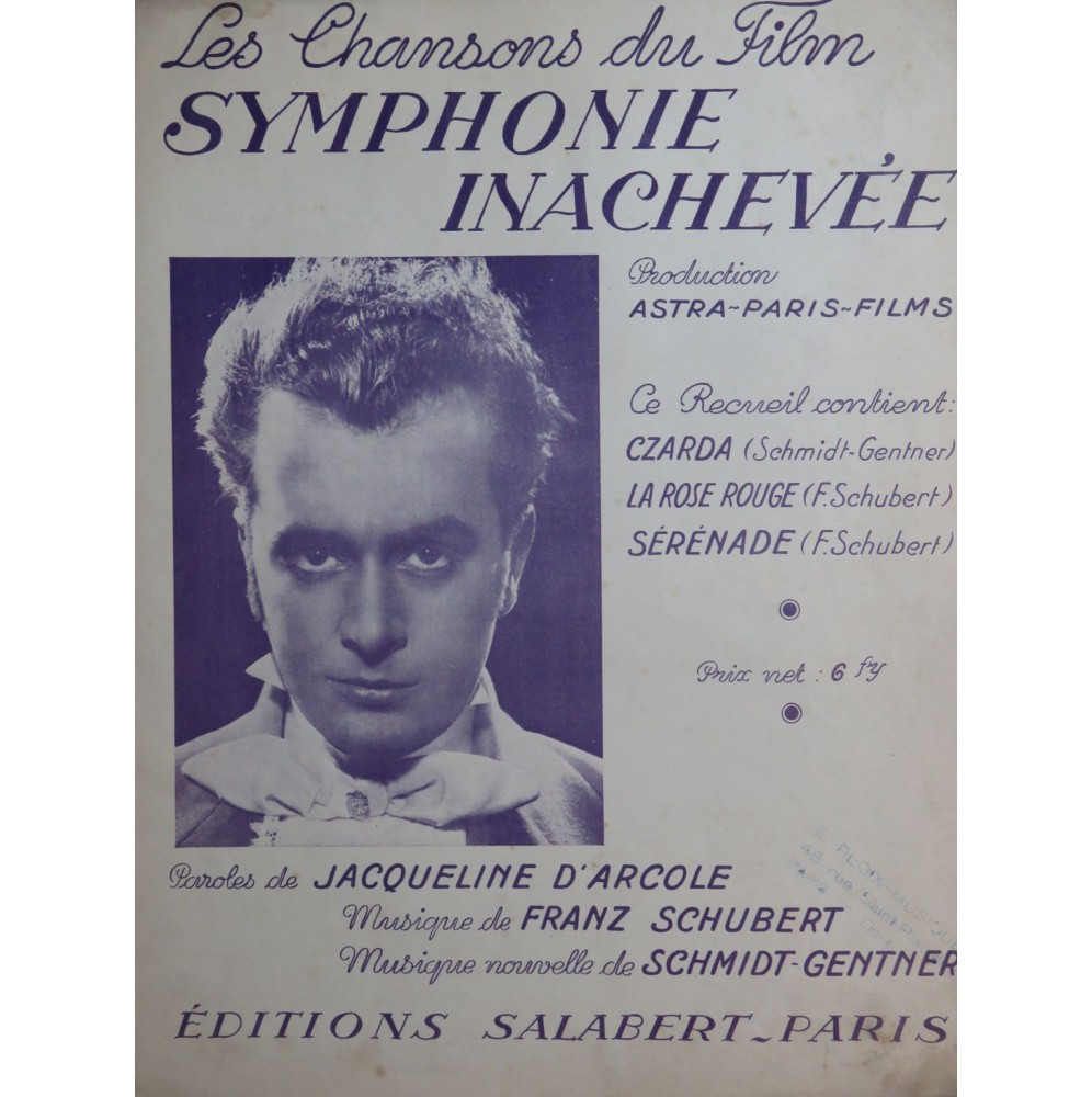 SCHUBERT Franz Symphonie Inachevée Chansons Chant Piano 1935