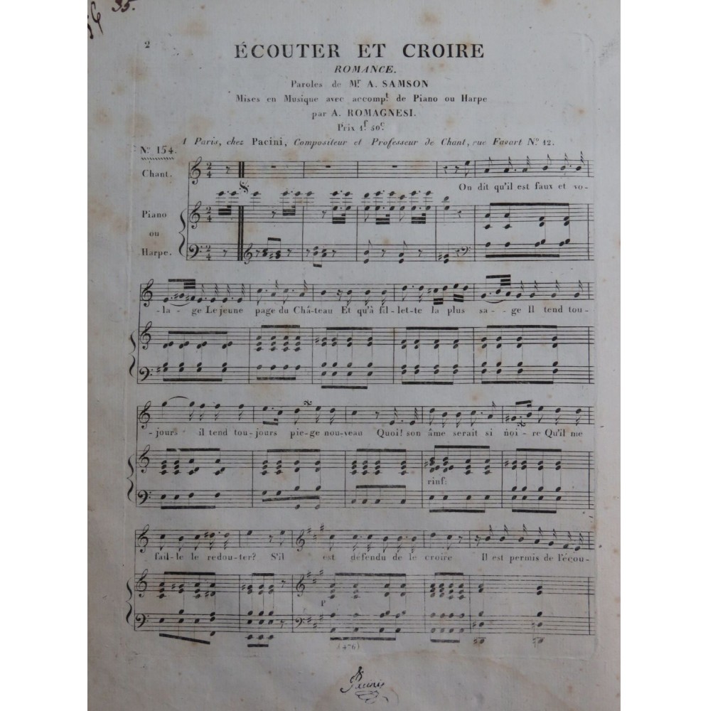 ROMAGNESI Antoine Écouter et Croire Chant Piano ou Harpe ca1830
