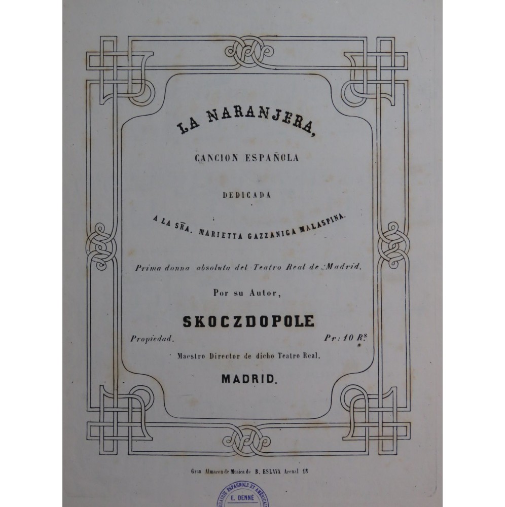 SKOCZDOPOLE Johann Daniel La Naranjera Chant Piano ca1870