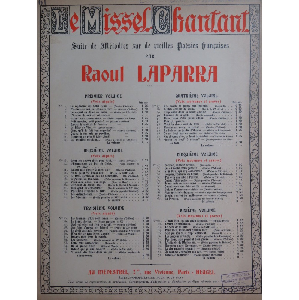 LAPARRA Raoul O mon Dieu ! Chant Piano 1925