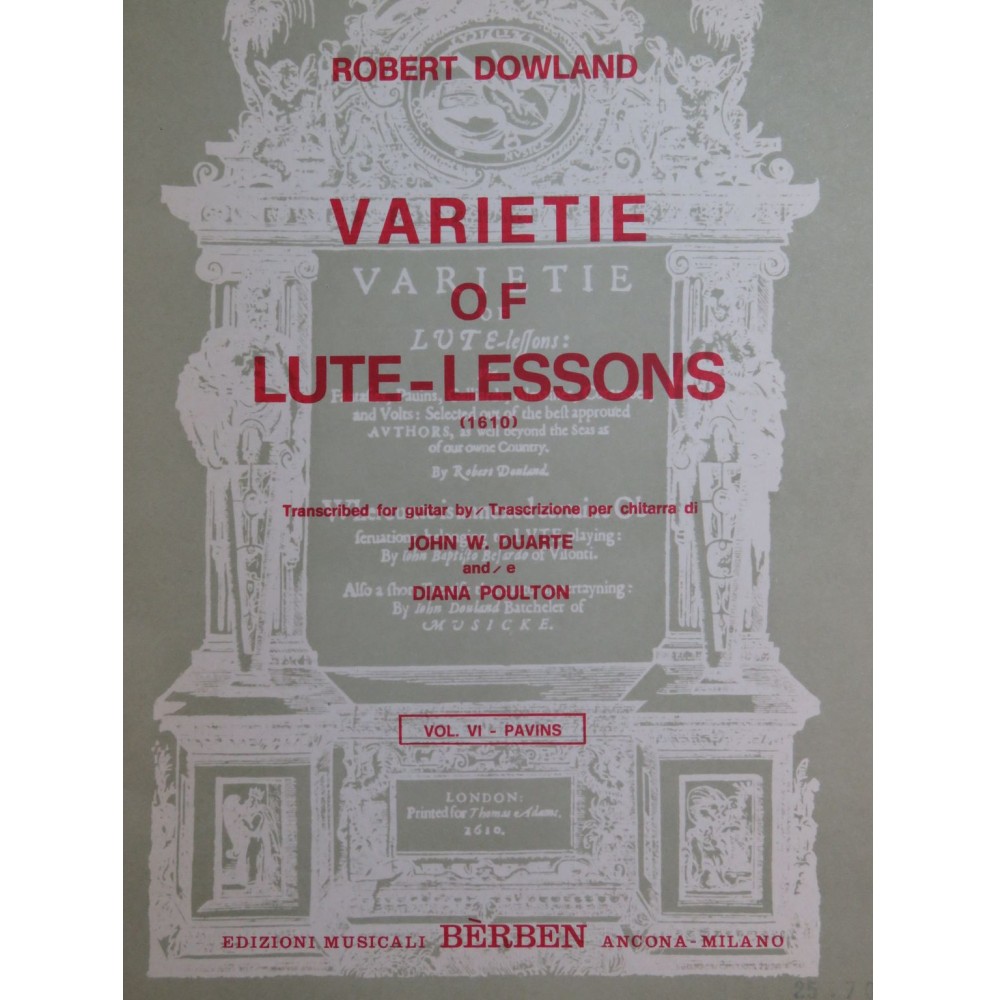 DOWLAND Robert Varietie of Lute-Lessons Vol 6 Guitare 1976