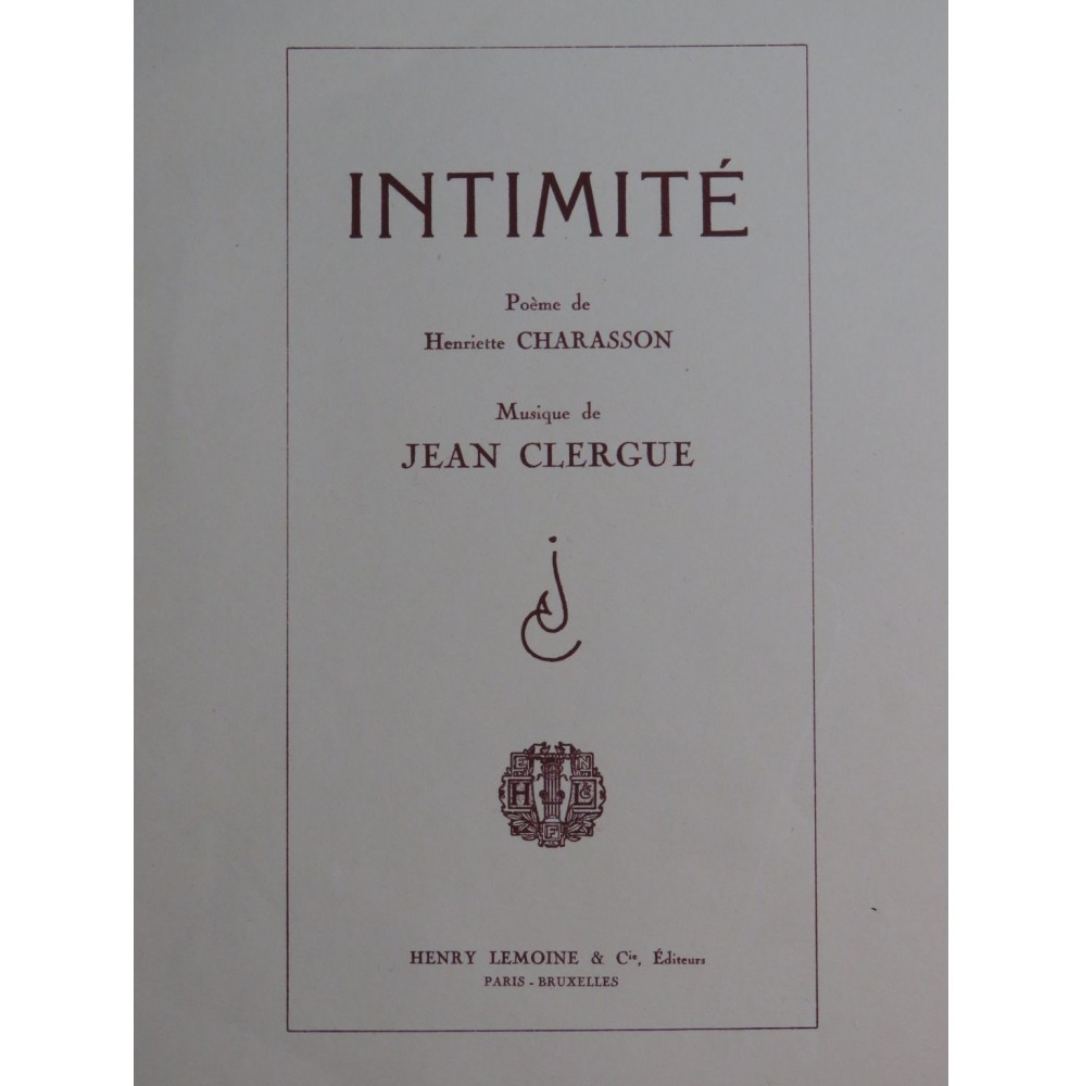 CLERGUE Jean Intimité Chant Piano 1937