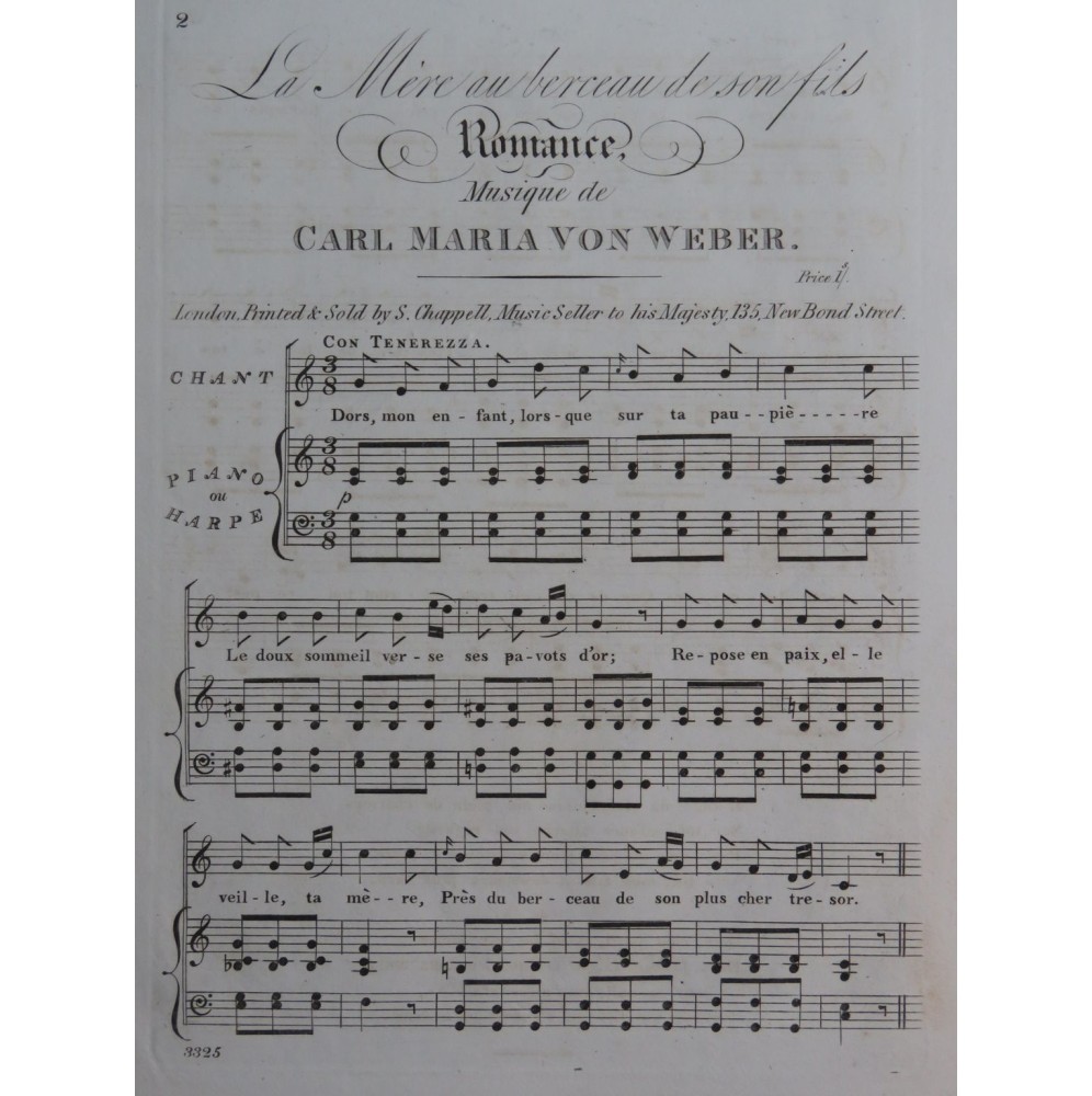 WEBER La Mère au berceau de son fils Chant Piano ou Harpe ca1830
