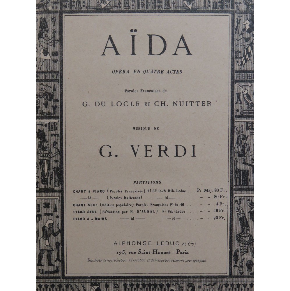 VERDI Giuseppe Aïda Opéra Piano Chant 1942