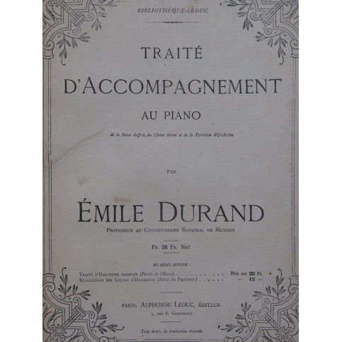 DURAND Émile Traité d'Accompagnement au Piano ca1890