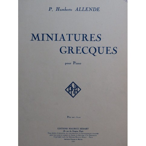ALLENDE Pedro Humberto Miniatures Grecques Piano 1928