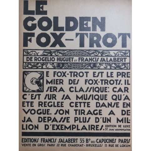 SALABERT Francis HUGUET-TAGELL R. Golden Fox-Trot Danse Piano 1915