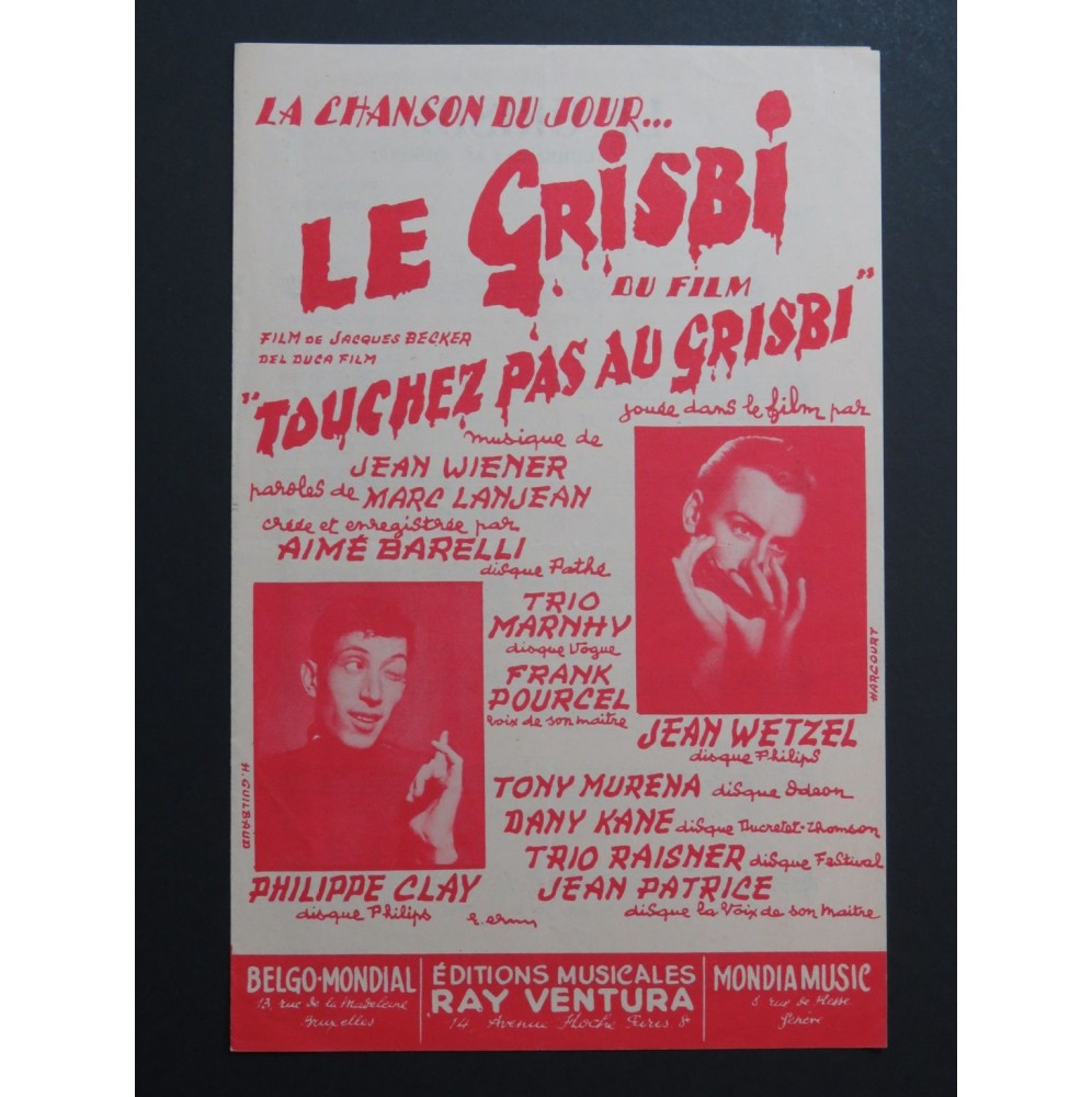 Le Grisbi Jean Wiener Touchez pas au Grisbi Chant 1954