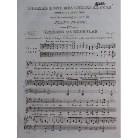 DE BEAUPLAN Amédée Dormez donc mes chères Amours Chant Piano ca1830