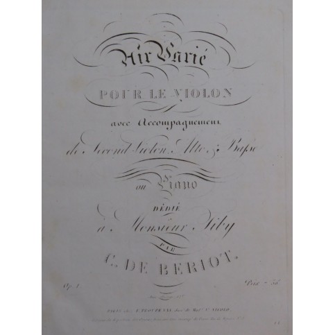DE BÉRIOT Charles Air Varié op 1 Violon Piano ca1830