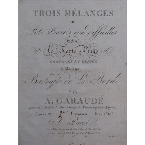 DE GARAUDÉ Alexis Mélange No 2 op 21 Chant Piano ca1810