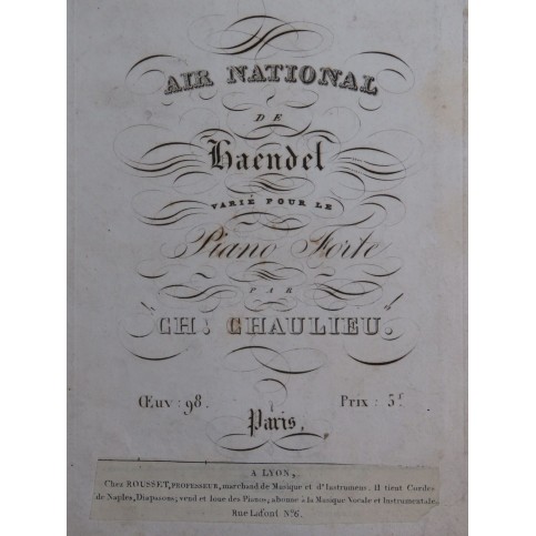 CHAULIEU Charles Air National de Haendel op 98 Piano ca1830