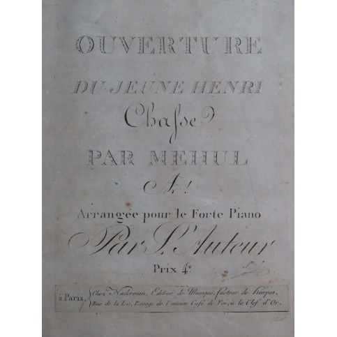 MEHUL Ouverture du Jeune Henry Chasse Piano Violon ca1800