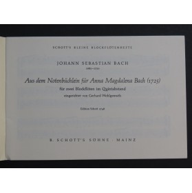 BACH J. S. Notenbücken Anna Magdalena Bach 2 Flûtes à bec