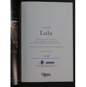 BERG Alban Lulu Programme Livret Opéra Paris 1998