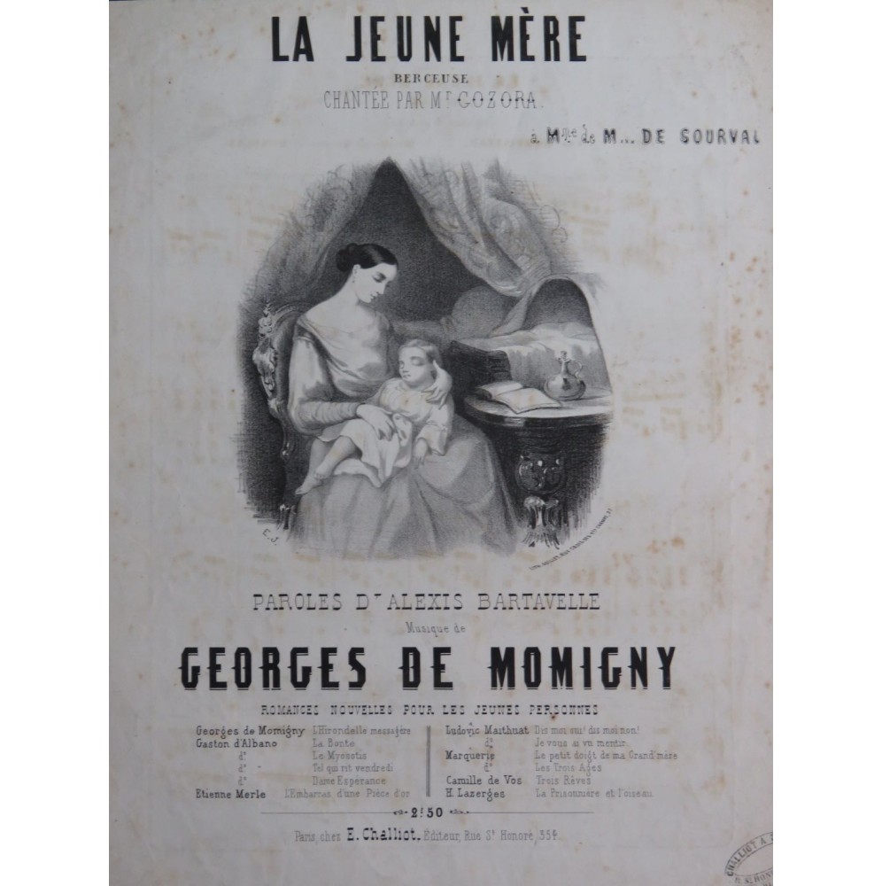 DE MOMIGNY Georges La Jeune Mère Chant Piano ca1840