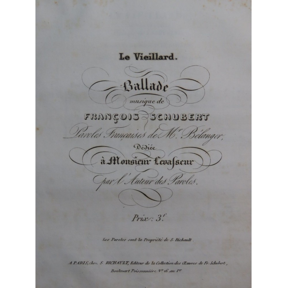 SCHUBERT Franz Le Vieillard Ballade Chant Piano ca1835