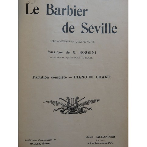 ROSSINI G. Le Barbier de Séville Opéra Chant Piano