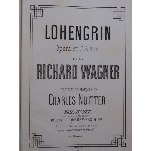 WAGNER Richard Lohengrin Opéra Chant Piano ca1880