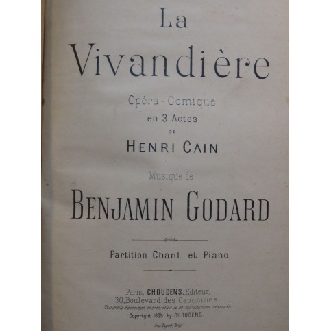 GODARD Benjamin La Vivandière Piano Chant 1895