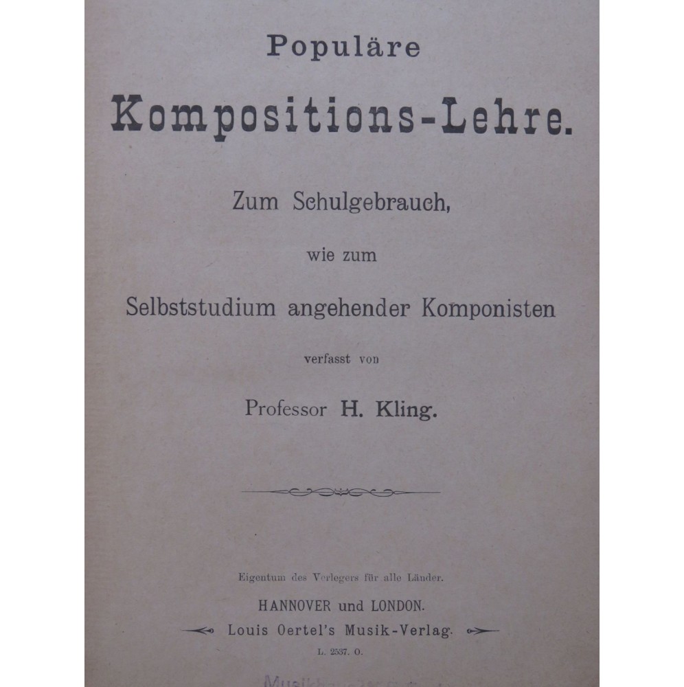KLING H. Populäre Kompositions-Lehre