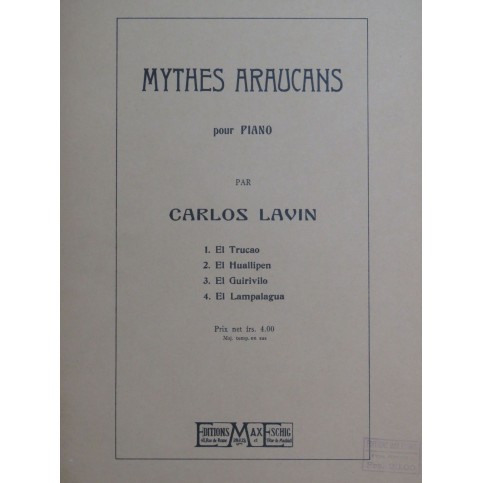 LAVIN Carlos Mythes Araucans Piano 1929