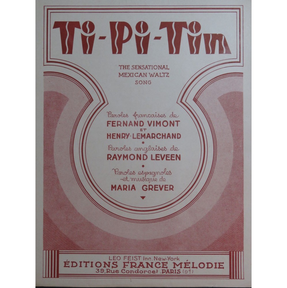 GREVER Maria Ti-Pi-Tin Chant Piano 1938