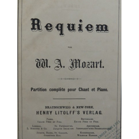 MOZART W. A. Requiem Piano Chant XIXe