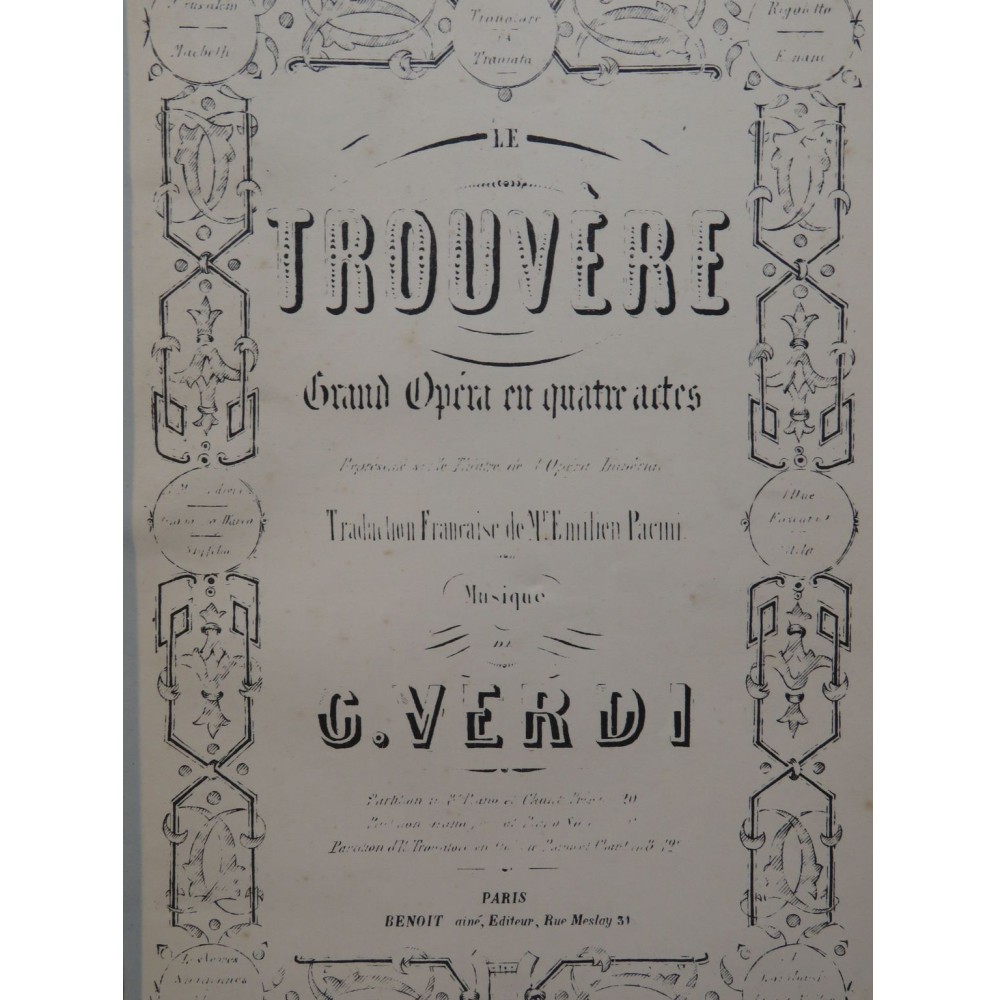 VERDI Giuseppe Le Trouvère Opéra Chant Piano ca1880