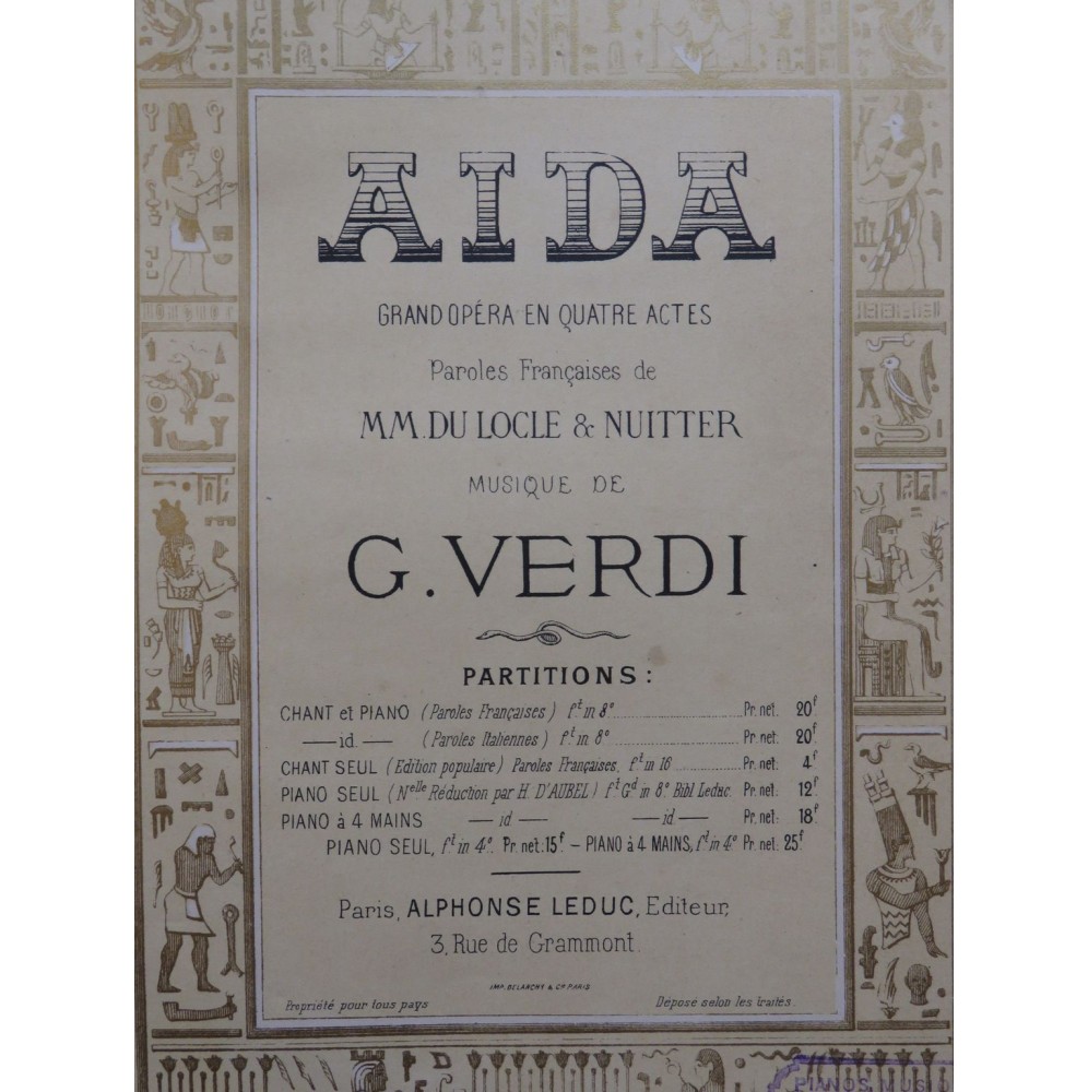 VERDI Giuseppe Aïda Opéra Piano Chant ca1885