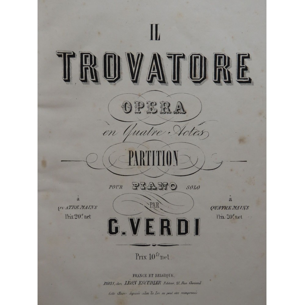 VERDI Giuseppe Il Trovatore Opéra Piano solo ca1860