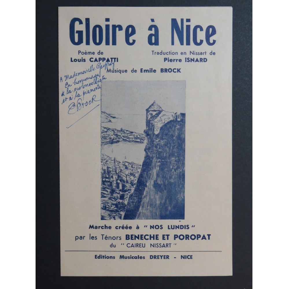 Gloire à Nice Emile Brock Dédicace Chant 1951