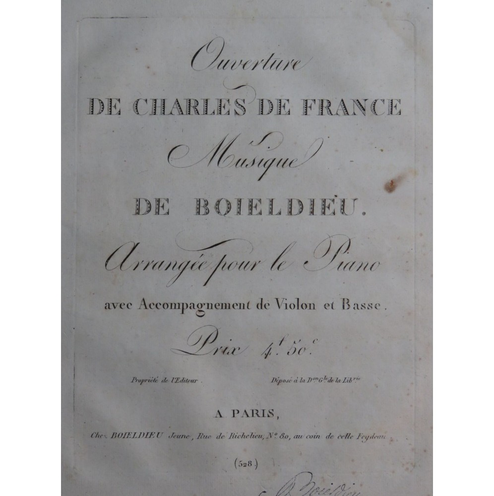 BOIELDIEU A. HEROLD F. Charles de France Ouverture Piano ca1820