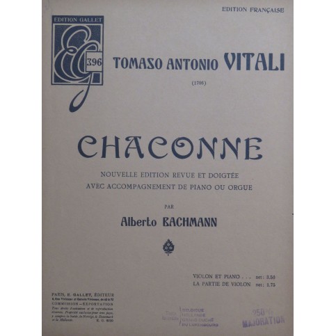 VITALI Tomaso Antonio Chaconne Violon Piano ou Orgue