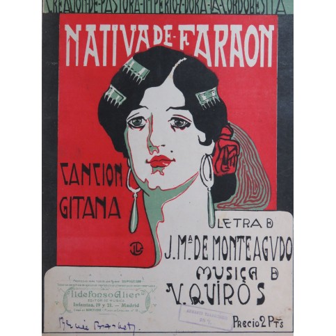 OUIROS V. Nativa de Faraon Cancion Gitana Chant Piano ca1920
