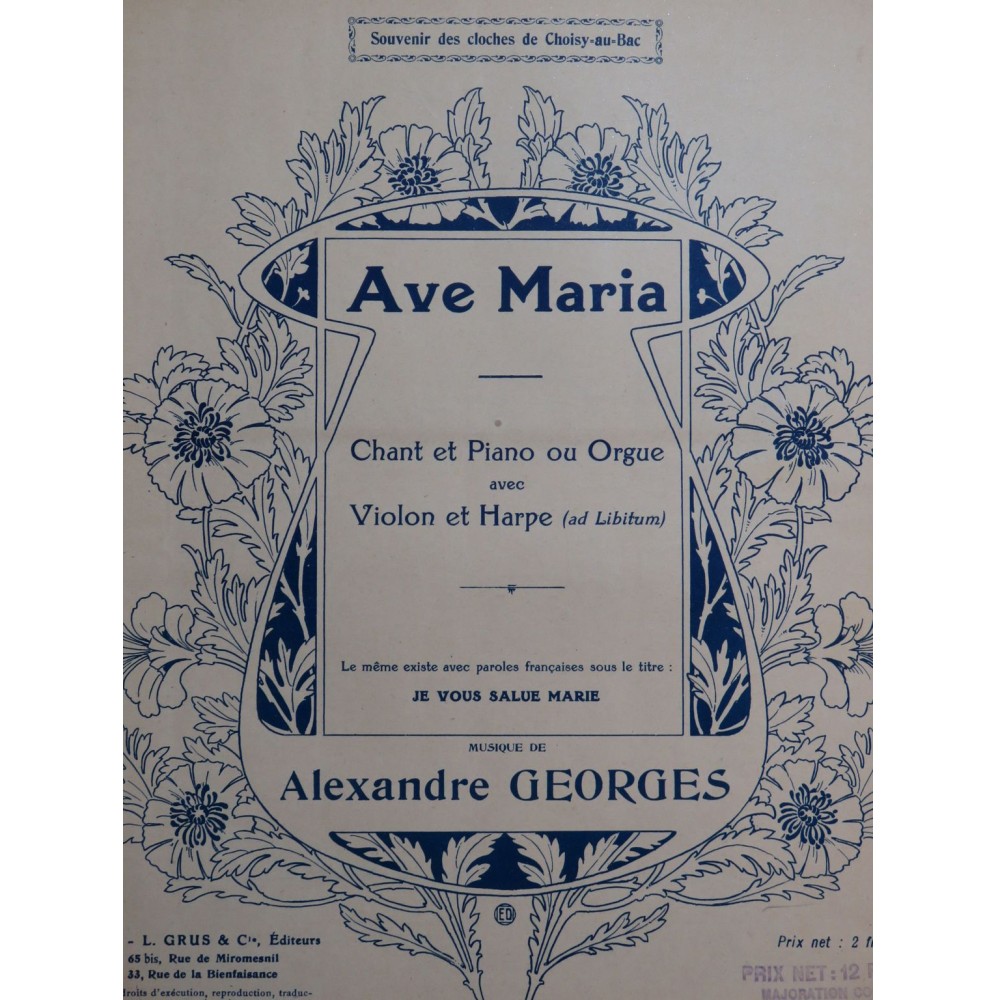 GEORGES Alexandre Ave Maria Chant Piano ou Orgue Violon Harpe
