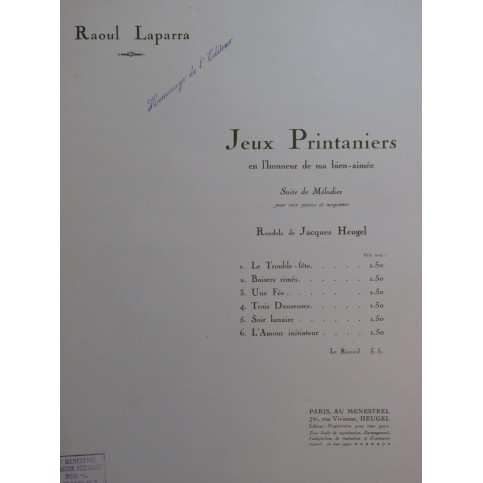 LAPARRA Raoul Trois Danseuses Chant Piano 1926