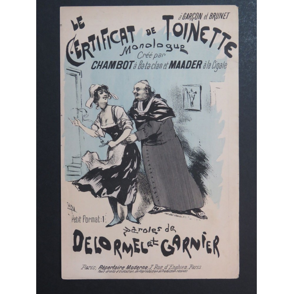 Le Certificat de Toinette Faria Monologue Delormel Garnier