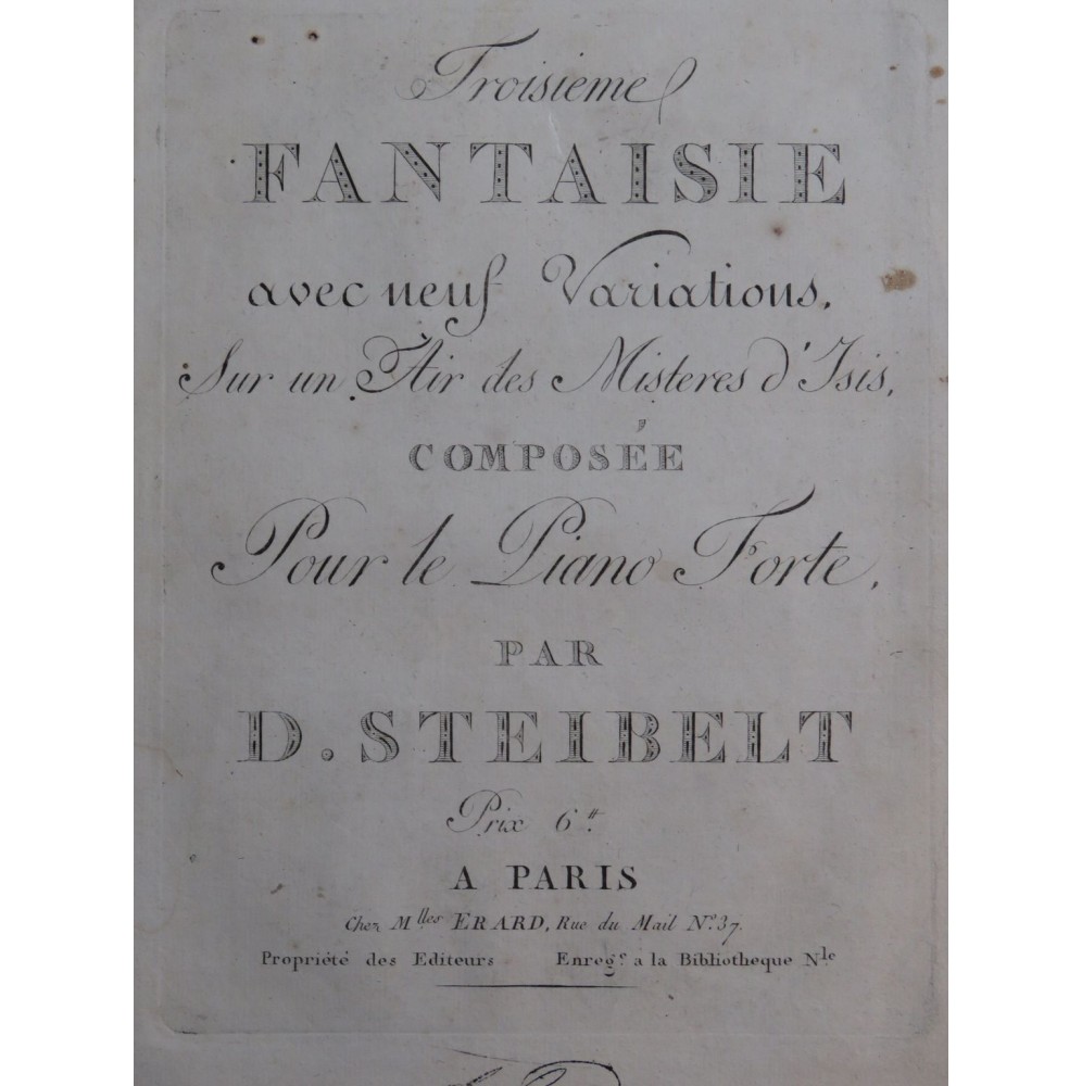 STEIBELT Daniel Fantaisie Mystères d'Isis Piano ca1805