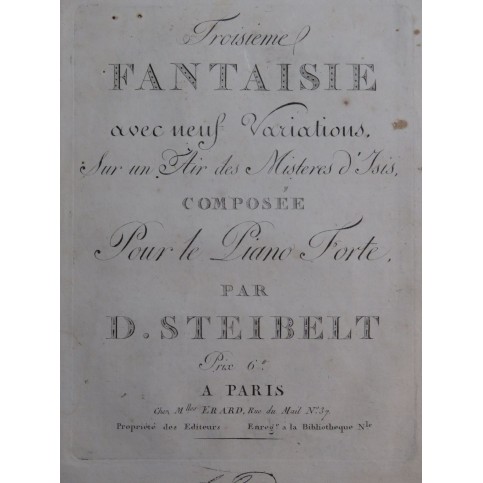 STEIBELT Daniel Fantaisie Mystères d'Isis Piano ca1805