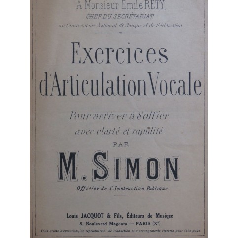 SIMON M. Exercices d'Articulation Vocale Solfège 1944