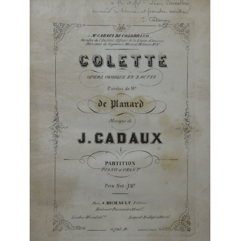 CADAUX Justin Colette Opéra Dédicace Chant Piano ca1854