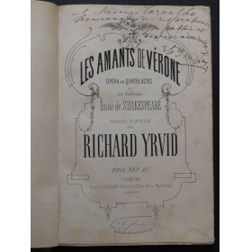 YRVID Richard Les Amants de Vérone Dédicace Chant Piano 1867
