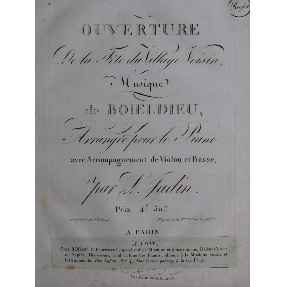 BOIELDIEU Adrien La Fête du Village Voisin Ouverture Piano ca1820