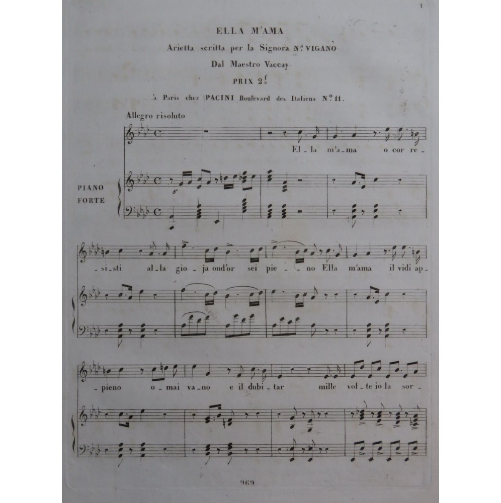 VACCAI Nicola Ella M'Ama Chant Piano ca1825