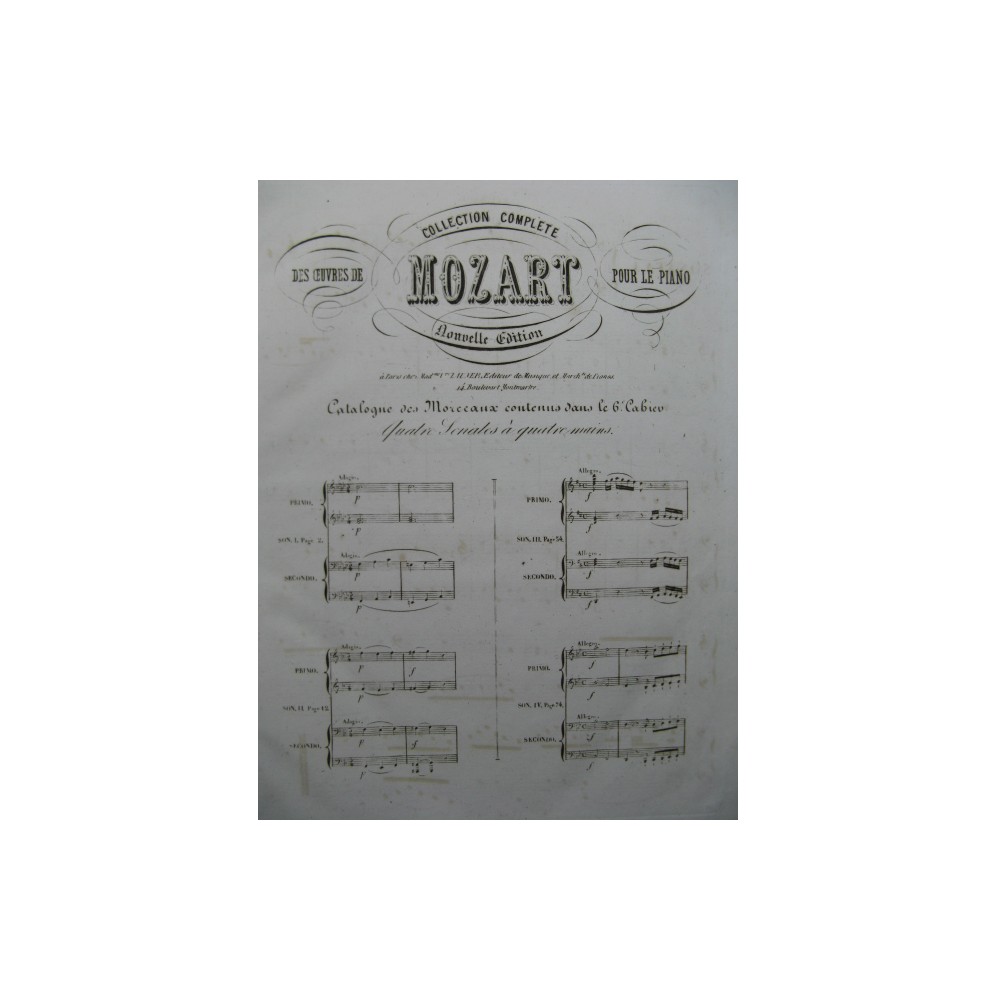 MOZART W. A. Pièces pour Piano 4 mains ca1850