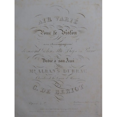DE BÉRIOT Charles Air Varié op 2 Violon Piano ca1830